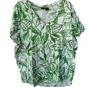 Tahari Size 3X tropical V Neck  T Shirt Floral jungle bamboo